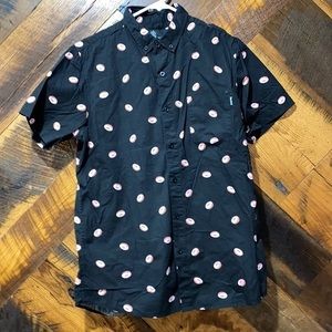 Black with Pink Donuts Polka Dot Men's Casual Surfer Shirt